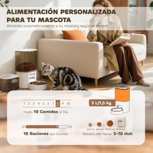 Dispensador de Comida para Gatos y Perros de 3L con Control de App 1-10 Comidas al Día Filtros Luz LED con Cable o Pilas [4]