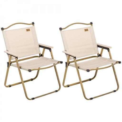 Set 2 Sillas de Jardín Plegables con Reposabrazos Sillas para Camping y Playa en Tela Oxford y Acero 54x59x78 cm Caqui [10]