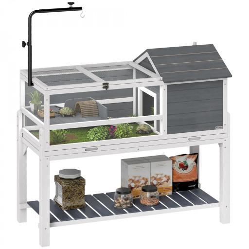 Casa para Tortugas de Madera con Soporte para Lámpara Ajustable Techos Abatibles Bandeja Extraíble y Estante Inferior [9]