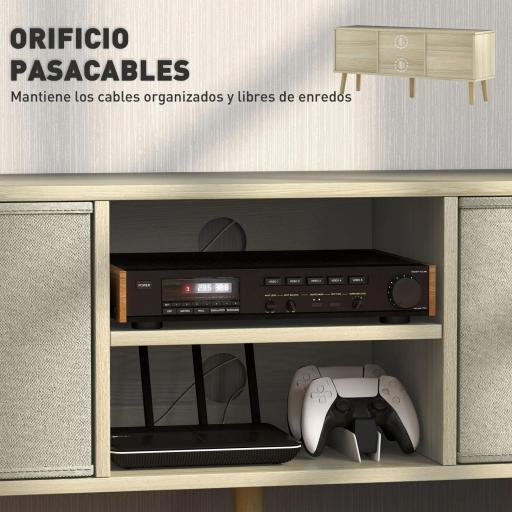 Mueble de TV para Televisores de hasta 50 Pulgadas con 2 Cajones de Tela y Estantes Abiertos Madera y Beige [4]