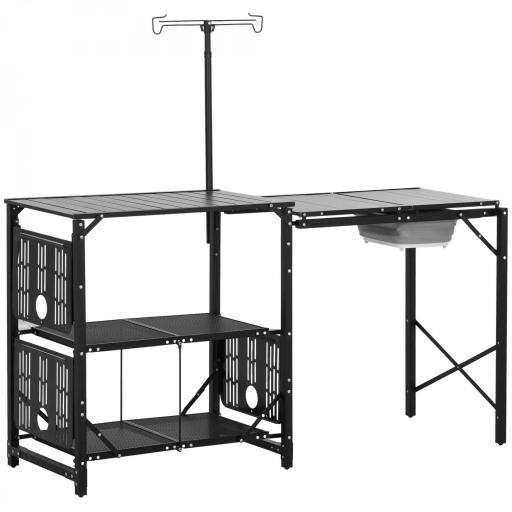 Mesa de Camping Plegable con Fregadero Soporte para Lámpara y Estantes para Barbacoas Picnics y Viajes 173x52x80-174cm [8]