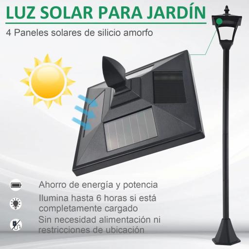 Farola Solar para Jardín con Panel Solar Encendido Automático y Marco de Acero Inoxidable 18x18x160 cm Negro [3]