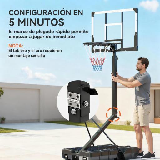 Canasta de Baloncesto para Exterior Ajustable de 230-305 cm con Tablero Irrompible Base Rellenable y Ruedas Negro [3]