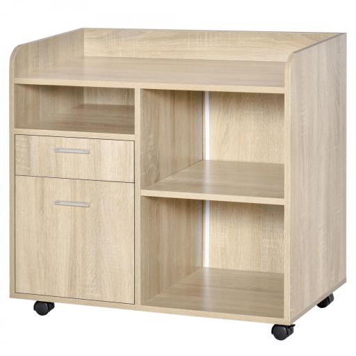 Armario para Impresora con 3 Compartimentos 2 Cajones para Archivos Estante Ajustable Ruedas 80x40x72 cm Roble [9]