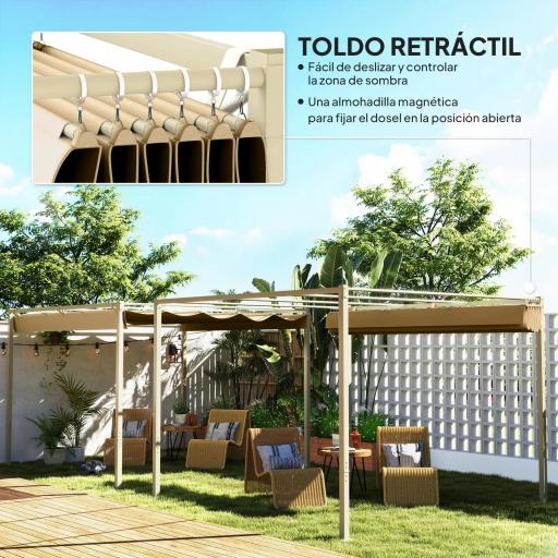 Pérgola con Techo Retráctil Pérgola de 3x3 m con Cierre Magnético Protección UV30+ Pabellón para Jardín Patio Caqui [3]