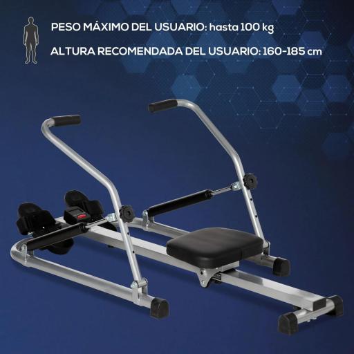 Máquina de Remo Hidráulico Plegable con 3 Niveles de Resistencia Monitor Digital y Pedal Antideslizante para Fitness en Casa Acero 129x70x70 cm Negro y Plata [4]