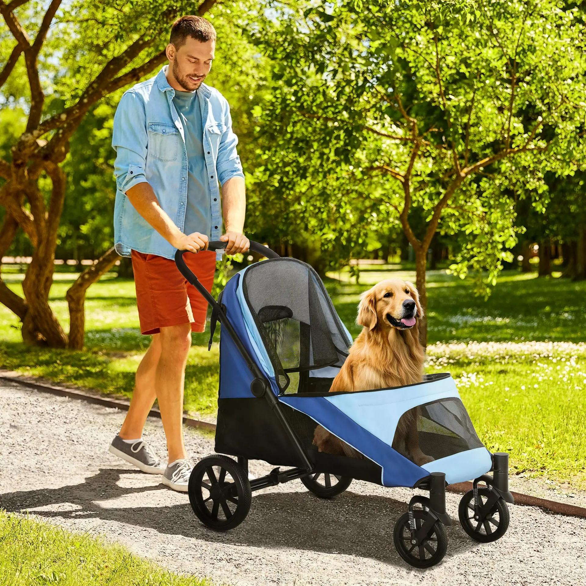 Cochecito Plegable para Mascotas con Ventanas de Malla Cojín Acolchado para Perros de hasta 30 kg 124x67x100 cm Azul