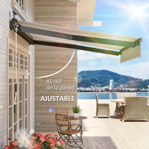 Toldo Retráctil Manual con Luces LED Solares Inclinación Ajustable 45-90° y Protección UPF50+ Exterior 3x2,5 m Crema [5]