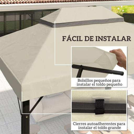 Toldo de Recambio 4x3 m con Techo Doble con Orificios de Drenaje y Protección UPF30+ Crema Solo Toldo NO Incluye Marco [5]