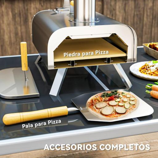 Mini Horno de Leña para Pizza con Piedra Refractaria Pala y Patas Plegables para Camping y Exterior 79x36x75 cm Plata [3]