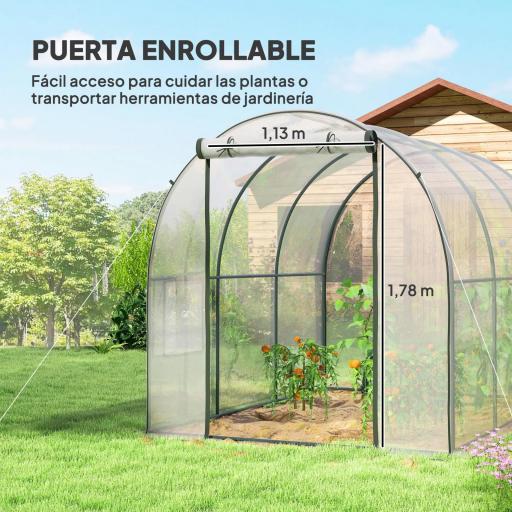 Invernadero de Túnel 3x2x2 m con Puerta Enrollable 2 Ventanas de Malla y Estructura de Acero Transparente [5]