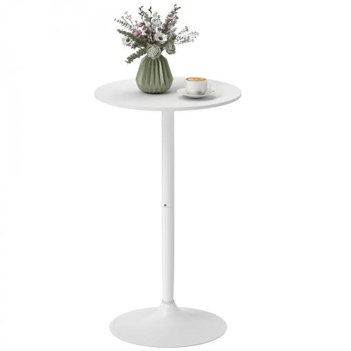 Mesa Alta de Bar Redonda Mesa de Cocina Moderna con Encimera Laminada y Marco de Acero para 2 Personas Ø60x102 cm Blanco [7]