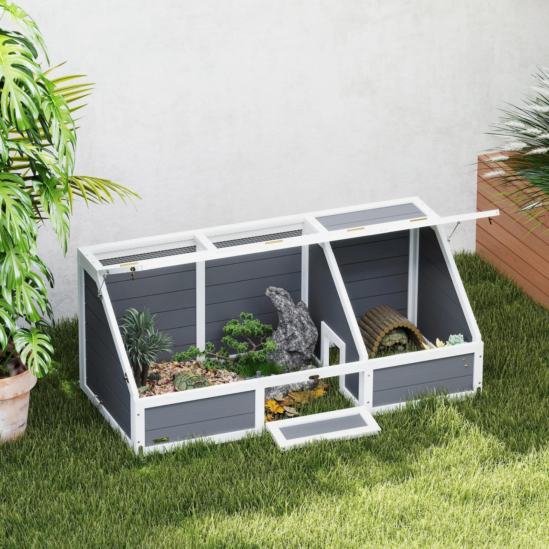 Casa para Tortugas de Madera sin Base con Tapas Abatible Puerta Frontal Abrible y Pestillos 120x55x50 cm Gris Claro
