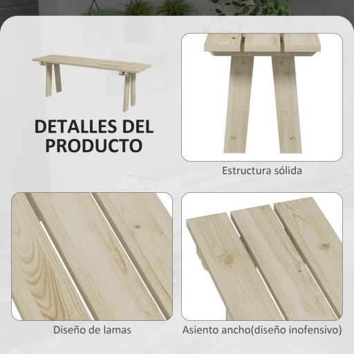 Banco de Madera de 2 Plazas Carga 220 kg Banco de Exterior para Jardín Patio Terraza 130x38x45 cm Natural [5]