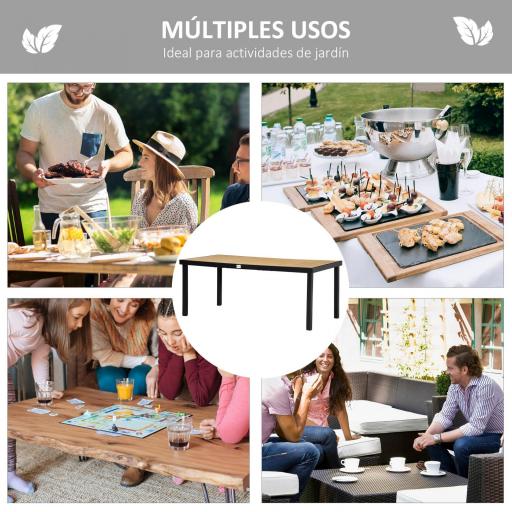 Mesa de Comedor Exterior de Aluminio Mesa de Jardín Exterior para 8 Personas con Encimera de Listones para Terraza Balcón 190x90x74 cm Natural y Negro [6]