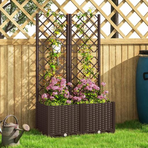 Jardinera con Enrejado de Plástico para Plantas Trepadoras con Drenaje y Amplio Espacio de Cultivo 80x40x135 cm Marrón [6]