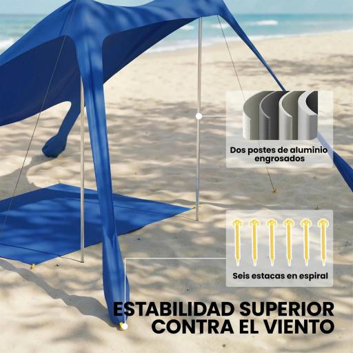 Carpa Playa Plegable con Esterilla UPF50+ Postes de Aluminio Pala Estacas y Bolsa de Transporte Azul [6]
