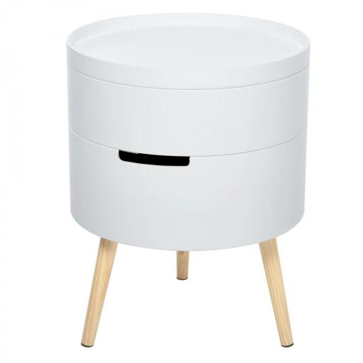 Mesita de noche - mesa de centro con 2 compartimentos de almacenamiento - tapa de MDF - dim. Ø 38 x 48 cm - blanco [9]