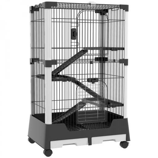 Jaula para Animales Pequeños con Ruedas 114x75x50 cm Valla para Mascotas con 3 Plataformas 3 Rampas Bandejas Extraíbles [8]