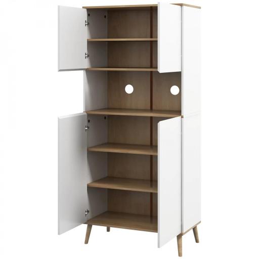 Alacena de Cocina con 4 Puertas Encimera para Microondas Estantes Ajustables Orificio de Cable y Patas de Madera Blanco [8]