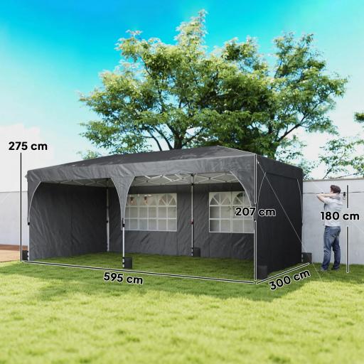 Carpa Plegable 6x3 m con Tiras Reflectantes UPF 50+ Fácil Montaje Sistema Central de Bloqueo Impermeable Gris Oscuro [0]