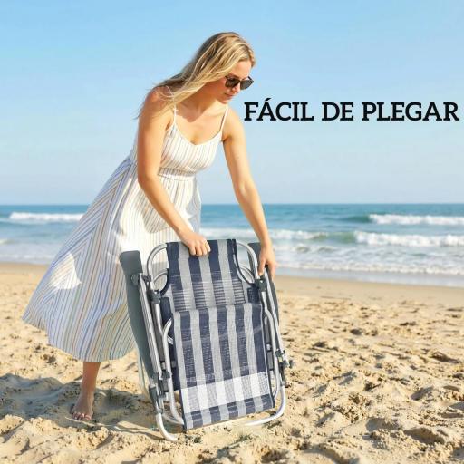 Juego de 2 Sillas de Playa Plegables con Dosel Ajustable Respaldo Reclinable 6 Posiciones Reposacabezas Azul y Blanco [7]