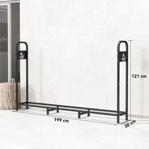 Leñero Exterior Metálico de Chimenea Carga 300 kg con Patas Extra Reforzadas y Diseño Recortado de Fogata Negro [1]