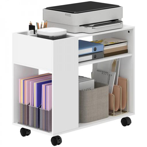 Mueble para Impresora con Ruedas Compartimentos Superiores Estantes Abiertos 70x36x60 cm Blanco [8]