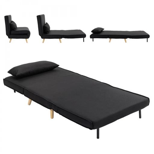 Sillón Cama Plegable con Respaldo Ajustable en 6 Posiciones Almohada Acolchada Carga 350 kg 94x78x80 cm Negro [8]