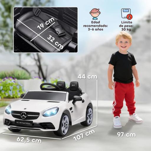 Coche Eléctrico Mercedes SLC 300 12V para Niños de 3-6 Años con Mando a Distancia Faros LED Bocina 107x62,5x44 cm Blanco [5]