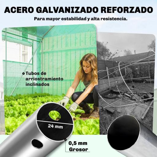 Invernadero de Túnel 6x3x2 m con 3 Puertas Enrollables 6 Ventanas de Malla y Estructura de Acero Galvanizado Verde [6]
