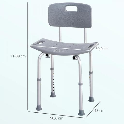 Taburete de Ducha Silla para Ducha con Respaldo Antideslizante Altura Regulable en 8 Niveles Carga 136 kg [5]
