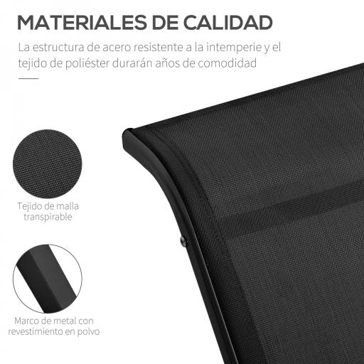 Set de 2 Tumbonas Jardín Exterior con Mesa Auxiliar de Vidrio Templado Tumbonas con Respaldo Reposabrazos para Patio Piscina Terraza Exterior Negro [3]