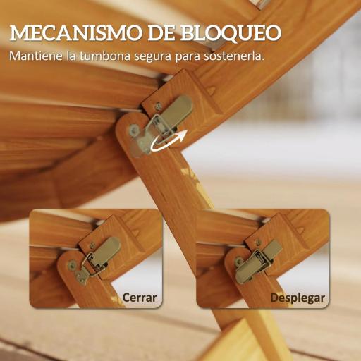 Tumbona Plegable de Madera de Acacia con Cojín Reposacabezas Asa de Transporte para Jardín Terraza 183x54x63 cm Beige [7]