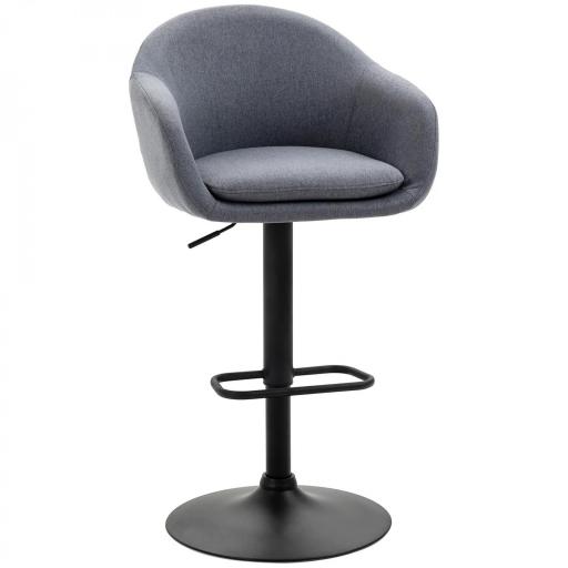 Taburete de Bar Regulable Tapizado de Tela con Reposapiés y Pata de Acero Carga 110 kg 54x54x92-112 cm Gris Oscuro [9]