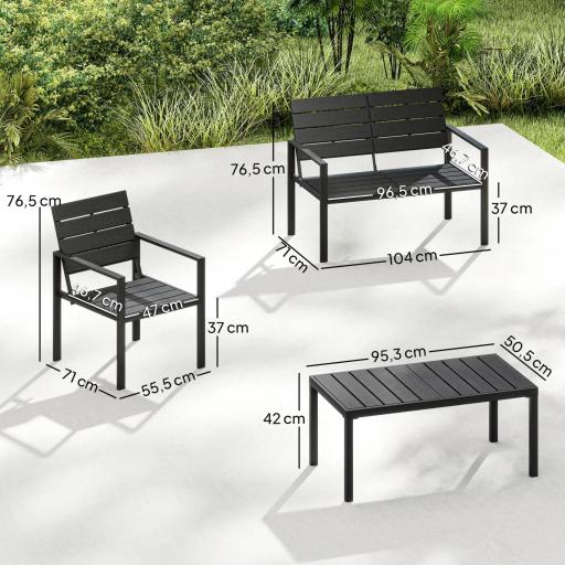 Conjunto de Muebles de Jardín para 4 Personas con Sofá de 2 Plazas 2 Sillones Mesa de Centro Negro [1]