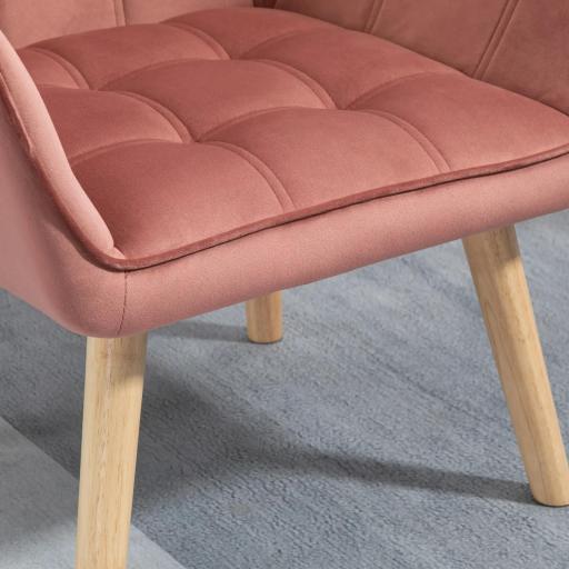 Butaca de Salón Moderna Tapizado en Terciopelo con Asiento Ancho Patas de Madera Sillón Relax para Sala de Estar Rosa [3]