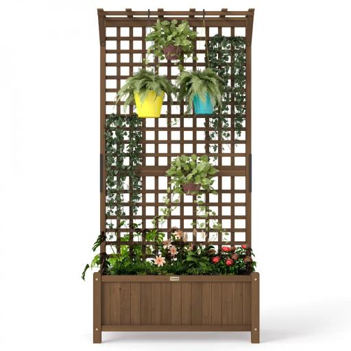 Jardinera con Celosía de Madera para Enredaderas Cultivo de Plantas para Patio Terraza 90x45x183 cm Marrón [8]