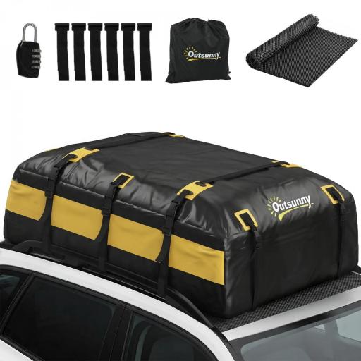 Bolsa de Techo para Coche 594L Impermeable con 6 Correas Alfombrilla Antideslizante Ganchos para Vehículos Amarillo [8]