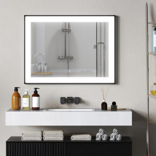 Espejo de Baño con Luz LED 80x60 cm con 3 Colores de Luz Función Antivaho Función de Memoria IP44 Horizontal/Vertical [7]