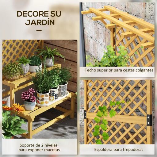 Soporte para Plantas de 2 Niveles con Celosía Enrejado con 2 Estantes de Madera para Jardín Terraza 75x50x166 cm Natural [2]
