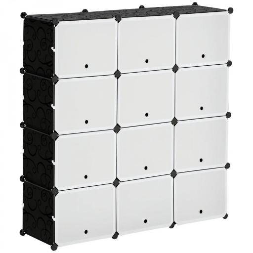 Armario Modular de Plástico Armario Portátil con 12 Cubos Organizador de Zapatos 125x32x125 cm Negro y Blanco [8]