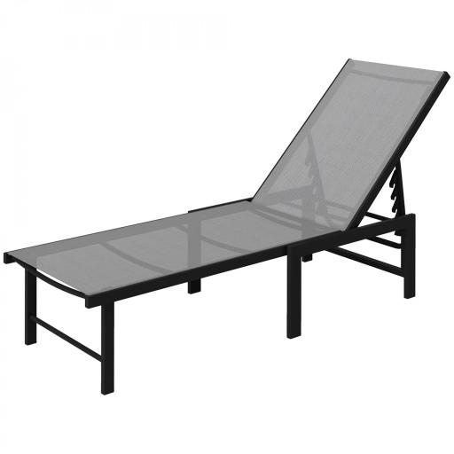 Tumbona Reclinable de Jardín Exterior con Respaldo Ajustable en 5 Posiciones y Marco de Acero 166x60x84 cm Gris [8]