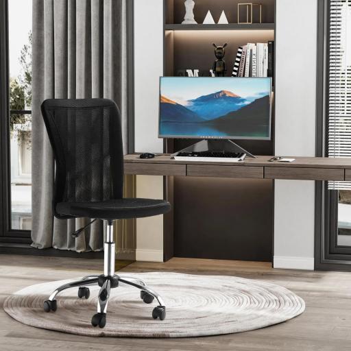 Silla de Escritorio Giratoria sin Brazos Silla de Malla con Altura Ajustable Carga 100 kg 43x58x90-100 cm Negro [4]