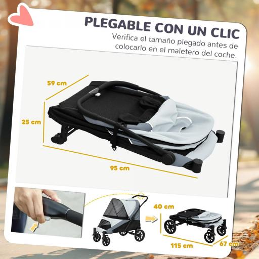 Cochecito Plegable para Mascotas con Ventanas de Malla Cojín Acolchado para Perros de hasta 30 kg 124x67x100 cm Gris [2]