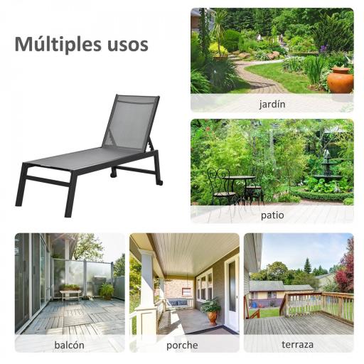 Tumbona de Jardín de Aluminio Tumbona Exterior con Respaldo Reclinable en 5 Posiciones Carga 120 kg 169x65x102 cm Verde [4]