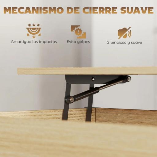 Mesa de Centro Elevable con Ruedas Mesa de Salón con Compartimento Oculto Estantes Abiertos Madera Natural y Blanco [3]