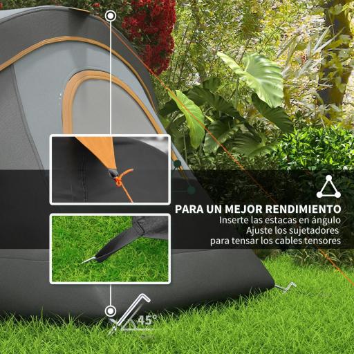 Tienda de Acampada para 5-6 Personas Impermeable 3000mm+ con Bolsa de Transporte y Gancho 455x220x180 cm Gris [3]