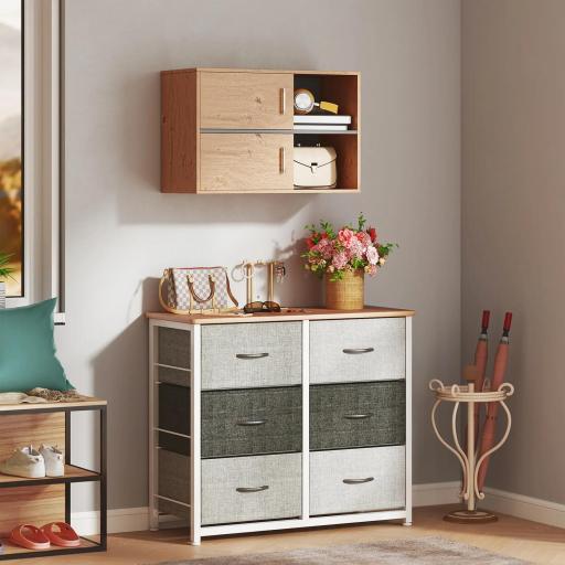 Armario de Baño de Pared con Compartimentos Abiertos y 2 Puertas Mueble de Baño Moderno 80x35x57,5 cm Natural [6]