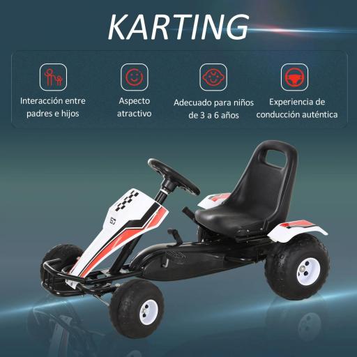 Go Kart a Pedales para Niños de +3 Años Coche de Pedales Infantil con Asiento Ajustable y Freno de Mano 104x66x57 cm Blanco y Negro [2]